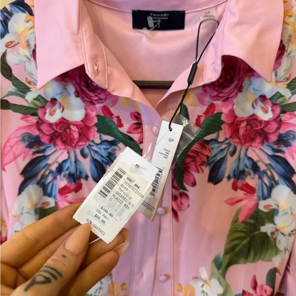 Tahari Pink Floral Blouse - Picture 2 of 5